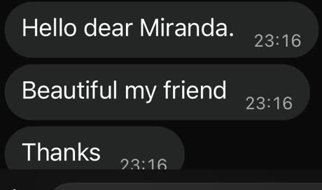 WhatsApp message from a buyer: Hello dear Miranda. Beautiful my friend. Thanks.