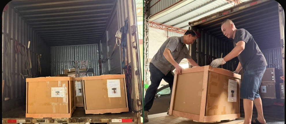 TY wooden export crates loaded inside a shipping container