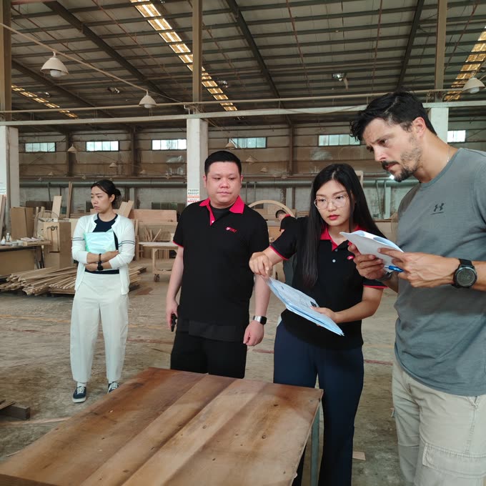 A buyer group on the production floor